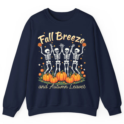 Fall Breeze and Autumn Leaves dancing skeletons Sweatshirt Navy product mockup