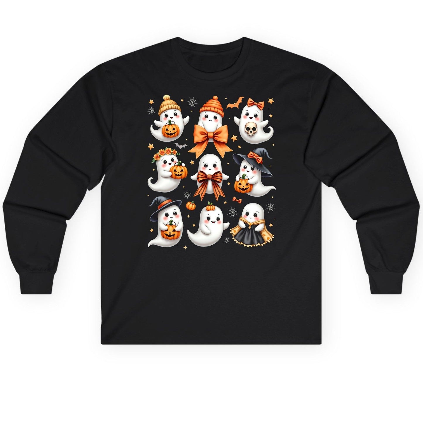 Cute Kawaii Ghosts Collection cute Halloween ghosts Long Sleeve Tee Black product mockup