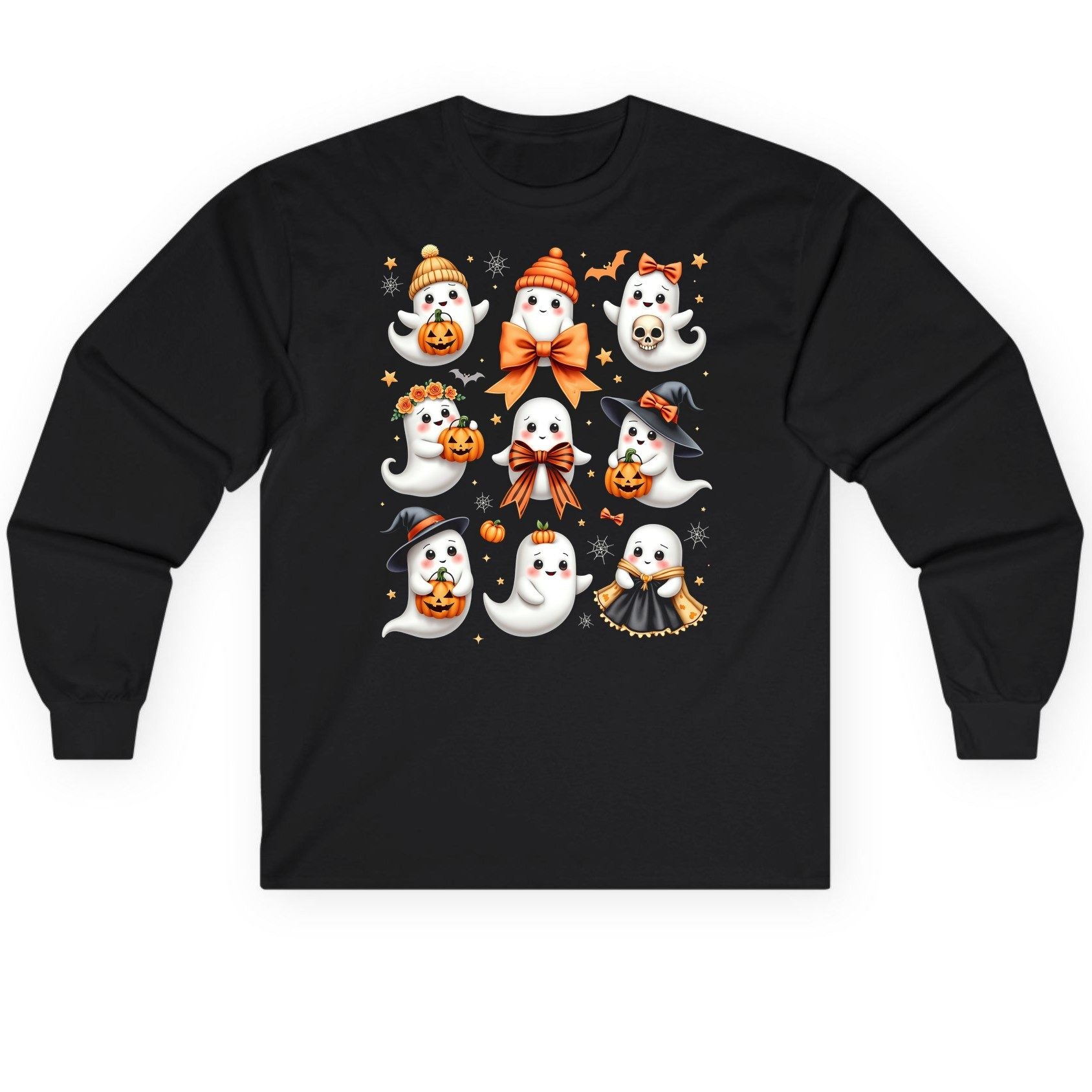 Cute Kawaii Ghosts Collection cute Halloween ghosts Long Sleeve Tee Black product mockup