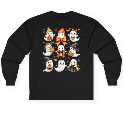 Cute Kawaii Ghosts Collection cute Halloween ghosts Long Sleeve Tee Black product mockup