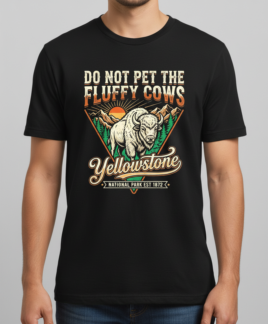 Funny Yellowstone Do Not Pet The Fluffy Cows Vintage Design T-Shirt - Black