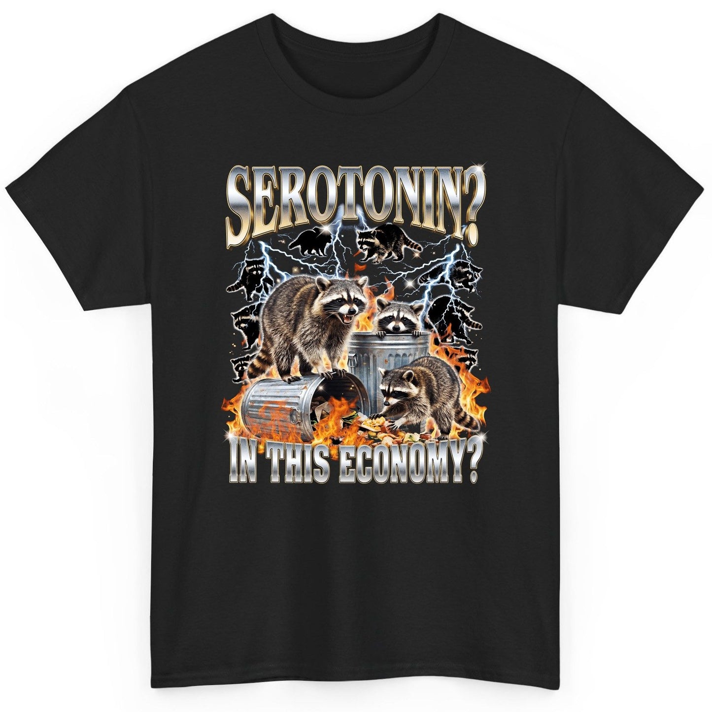 Serotonin in This Economy? raccoons T-Shirt Black product mockup