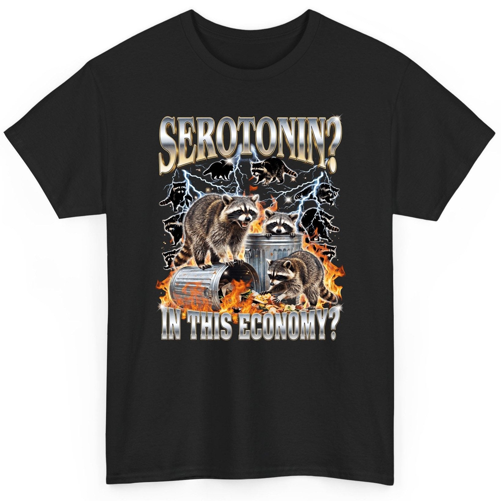 Serotonin in This Economy? raccoons T-Shirt Black product mockup