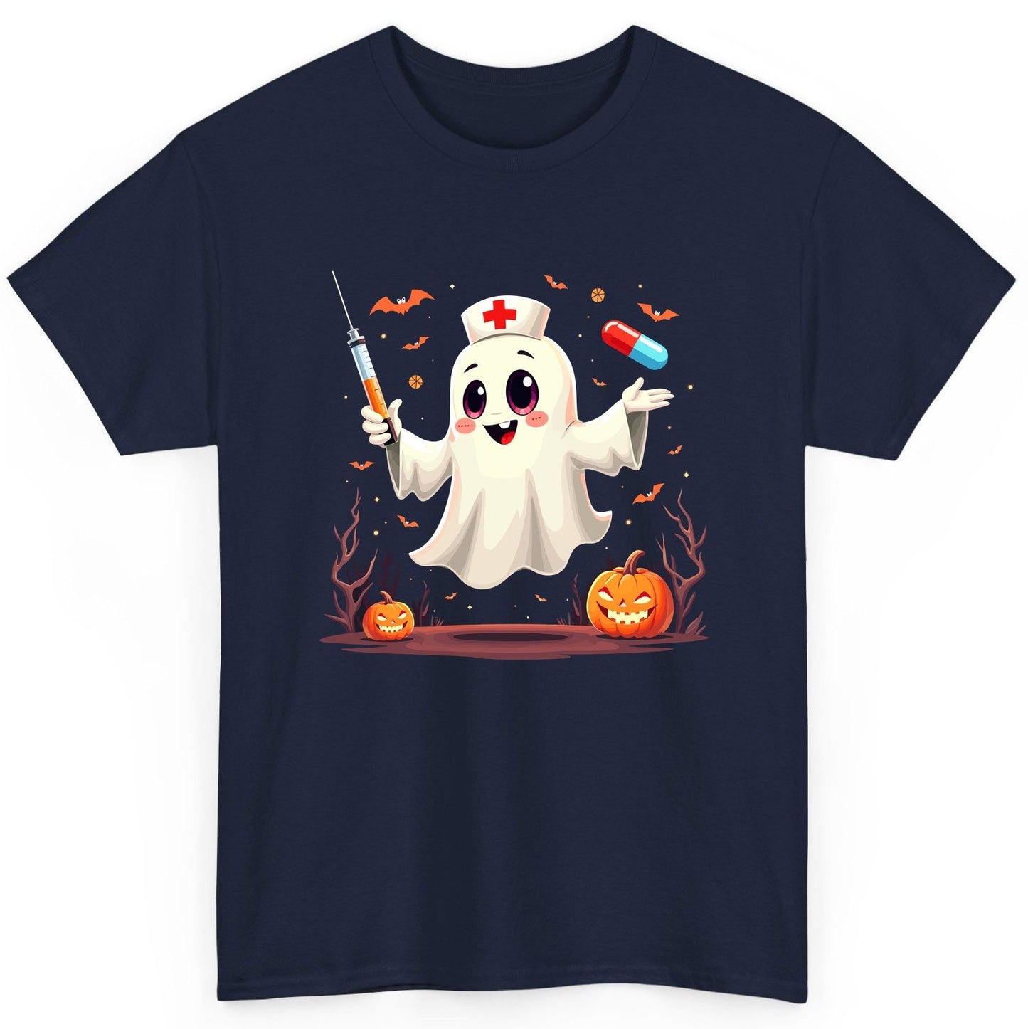Cute Ghost Nurse Halloween ghost nurse T-Shirt Navy product mockup