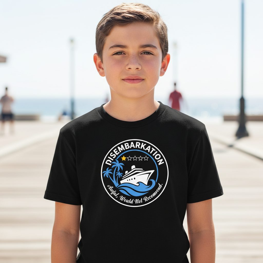 Disembarkation Awful, Would Not Recommend cruising Youth T-Shirt Black lifestyle mockup