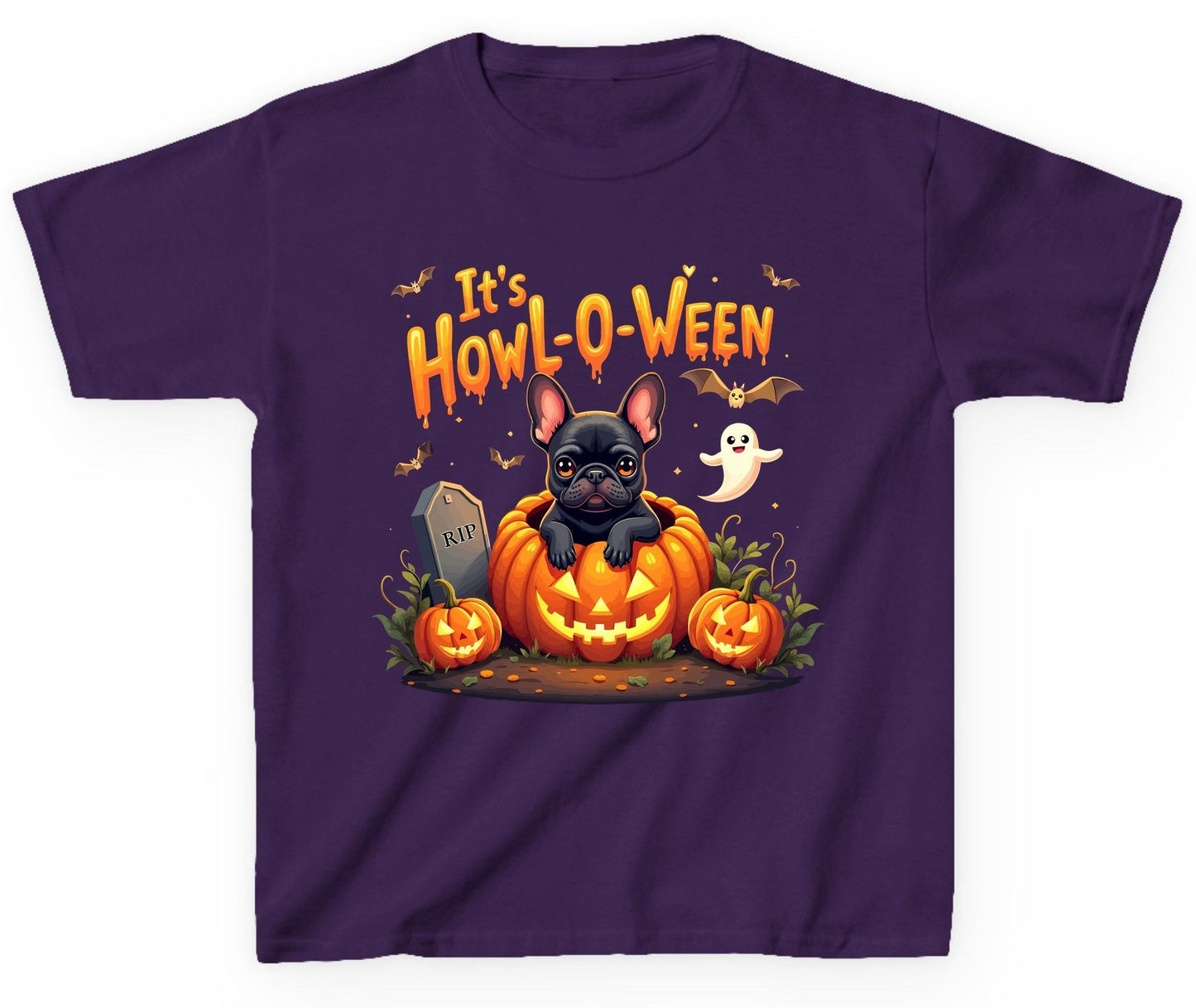 It's Howl-O-Ween french bulldog Youth T-Shirt Purple product mockup