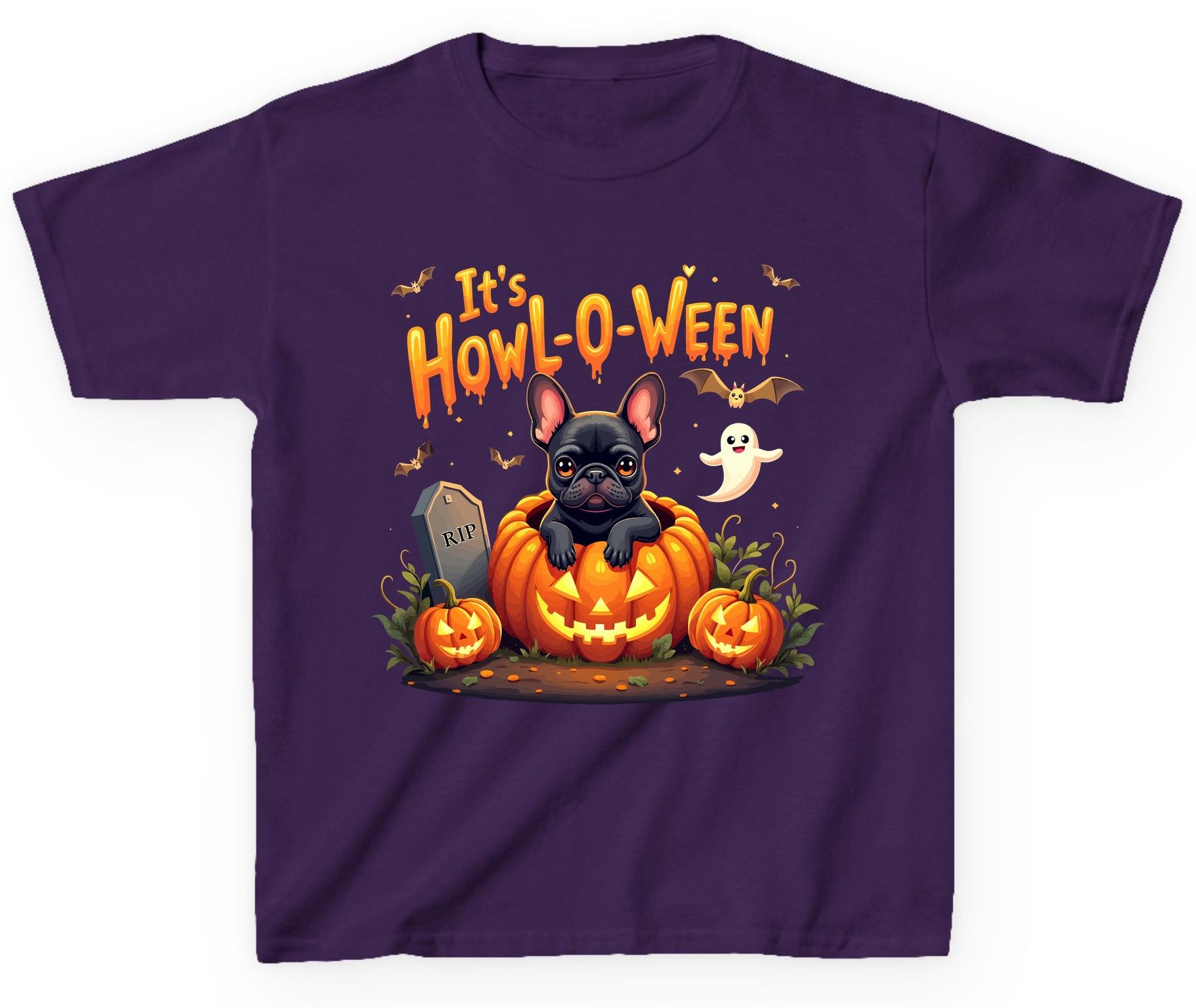 It's Howl-O-Ween french bulldog Youth T-Shirt Purple product mockup