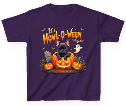 It's Howl-O-Ween french bulldog Youth T-Shirt Purple product mockup