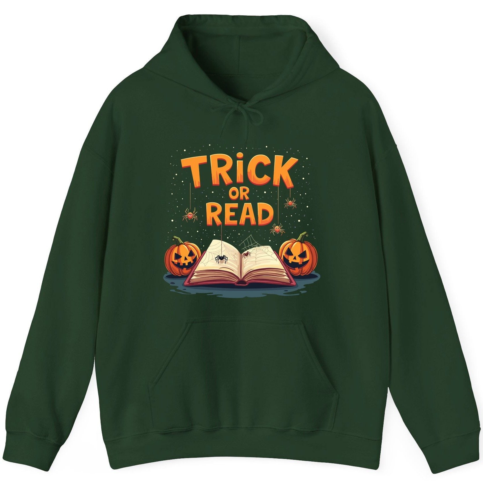 Trick or Read Halloween Hoodie Forest Green product mockup