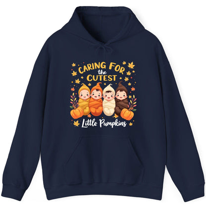 Caring for the Cutest Little Pumpkins swaddled babies Hoodie Navy product mockup
