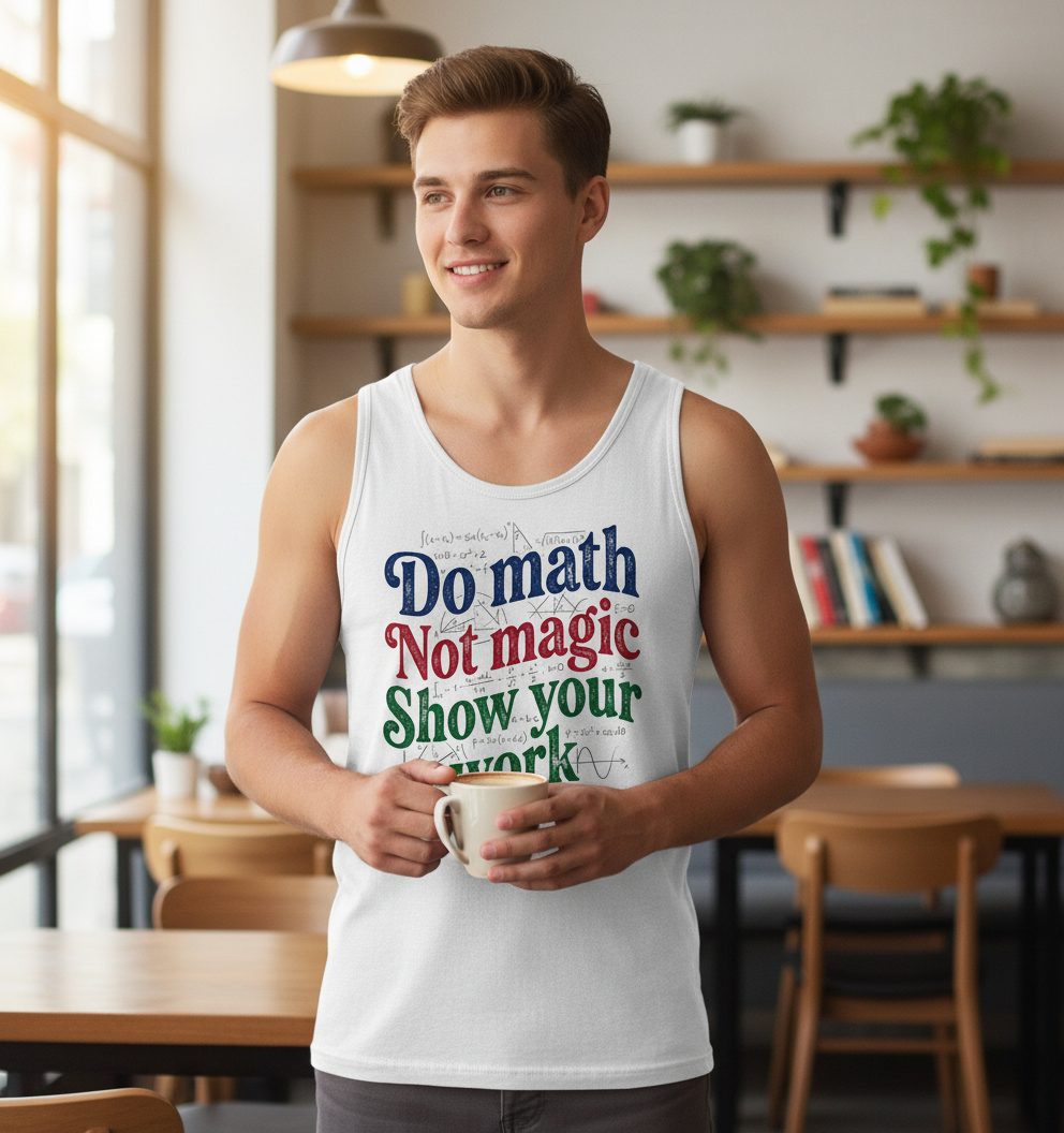 Do Math Not Magic Show Your Work Funny Teachers Tank Top - lifestyle model mockup - White