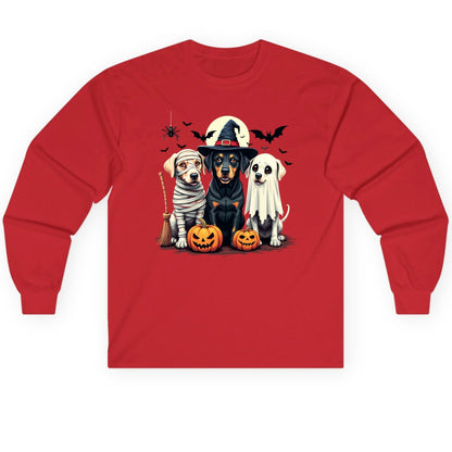 Halloween Dogs in Costumes dogs in Halloween costumes Long Sleeve Tee Red product mockup