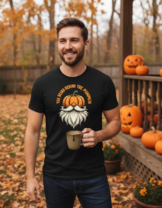 The Beard Behind the Pumpkin Halloween gnome T-Shirt Black lifestyle mockup