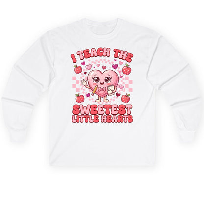 I Teach the Sweetest Little Hearts teaching Long Sleeve Tee White product mockup