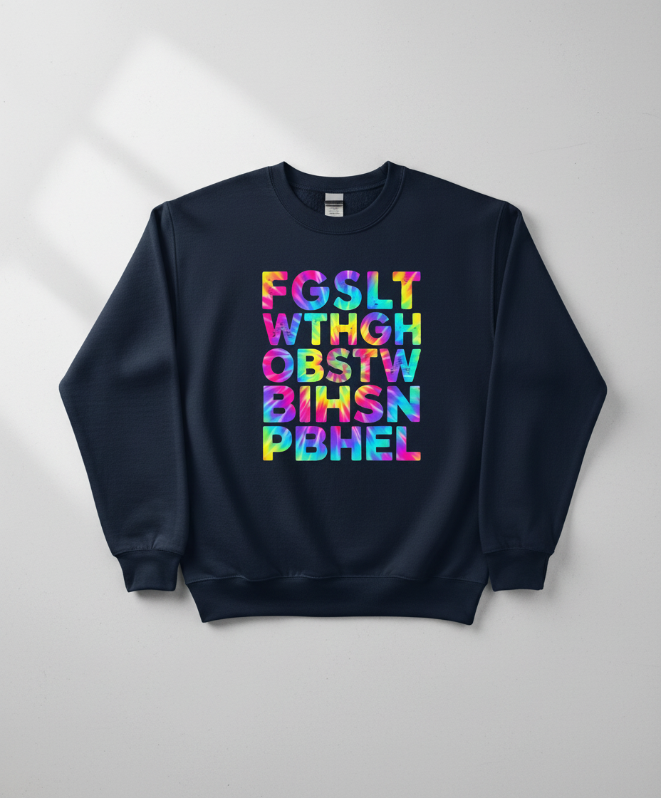 Colorful Tie-Dye Block Letters Sweatshirt - Navy
