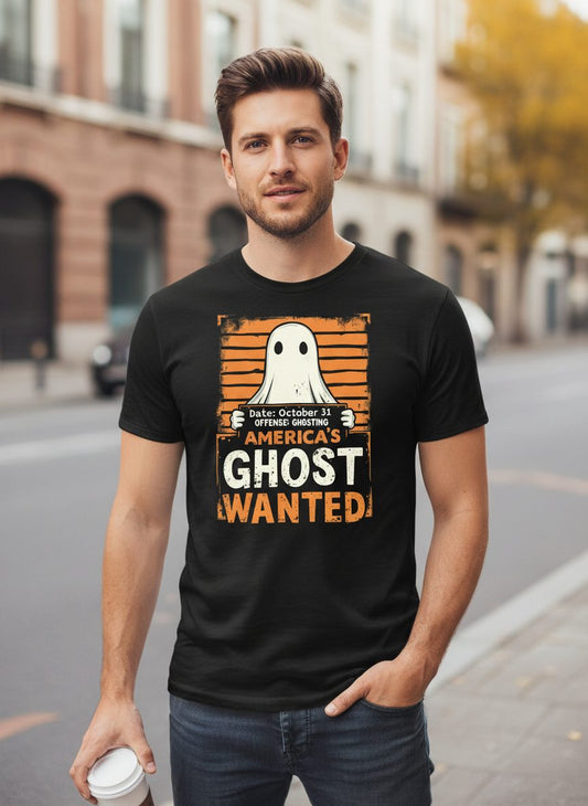 Date October 31 Offense Ghosting America's Ghost Wanted ghost T-Shirt Black lifestyle mockup