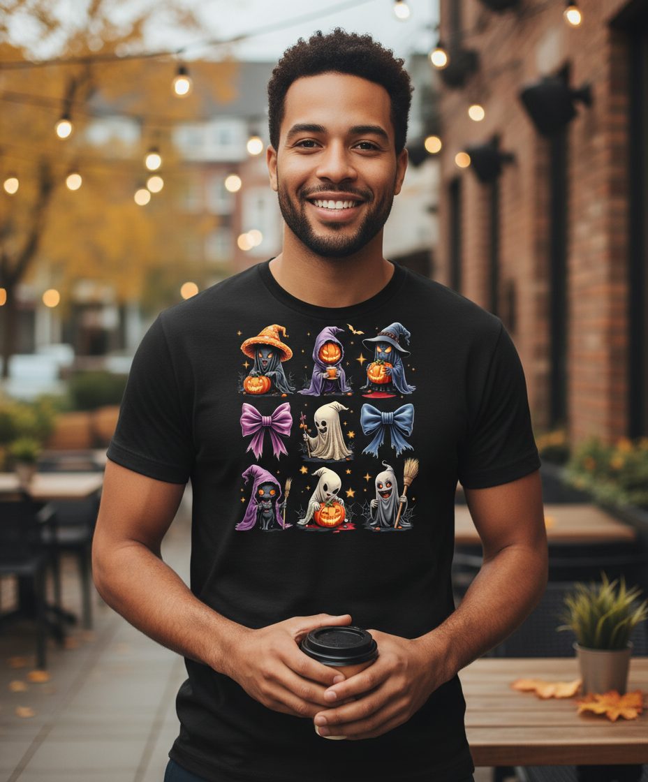 Spooky Cute Halloween Characters Halloween characters T-Shirt Black lifestyle mockup