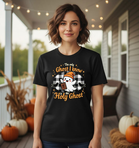 The Only Ghost I Know Is the Holy Ghost christian Halloween T-Shirt Black lifestyle mockup