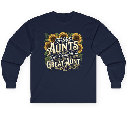 The Best AUNTS Get Promoted to GREAT AUNT Retro Long Sleeve Tee - product mockup - Navy