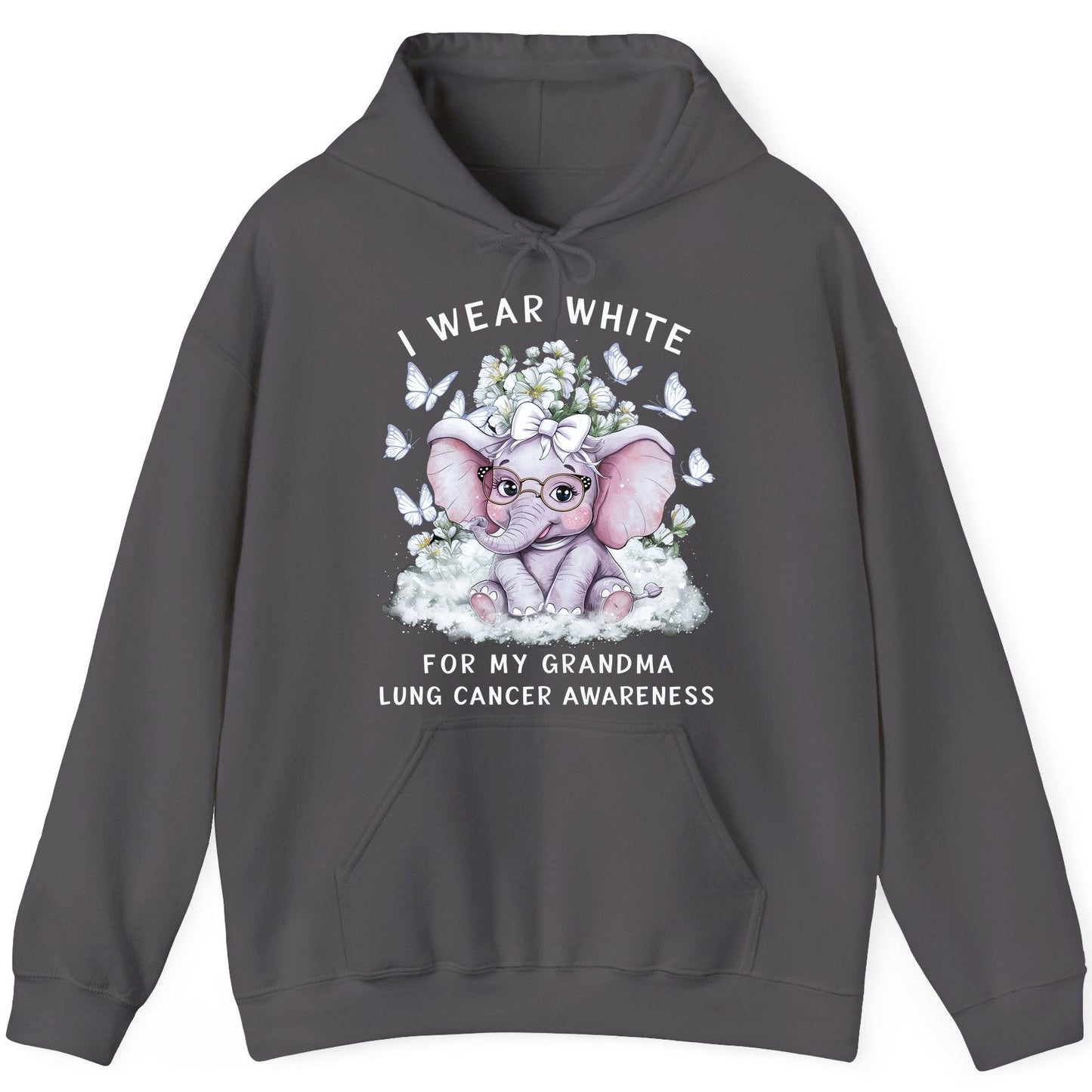 I Wear White for My Grandma Lung Cancer Awareness lung cancer awareness Hoodie Charcoal product mockup