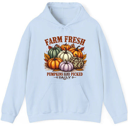 Farm Fresh Pumpkins Hand Picked Daily autumn pumpkins Hoodie Light Blue product mockup