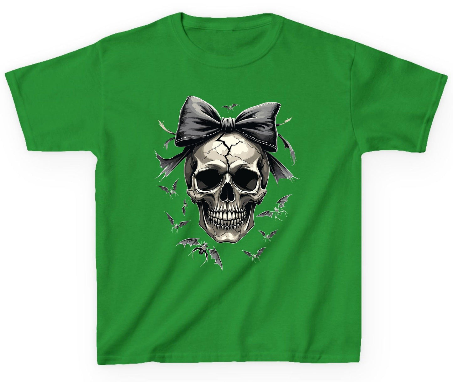 Gothic Skull with Bow gothic skull Youth T-Shirt Irish Green product mockup