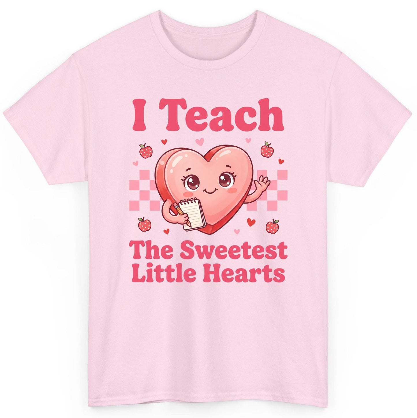 I Teach the Sweetest Little Hearts teacher T-Shirt Light Pink product mockup