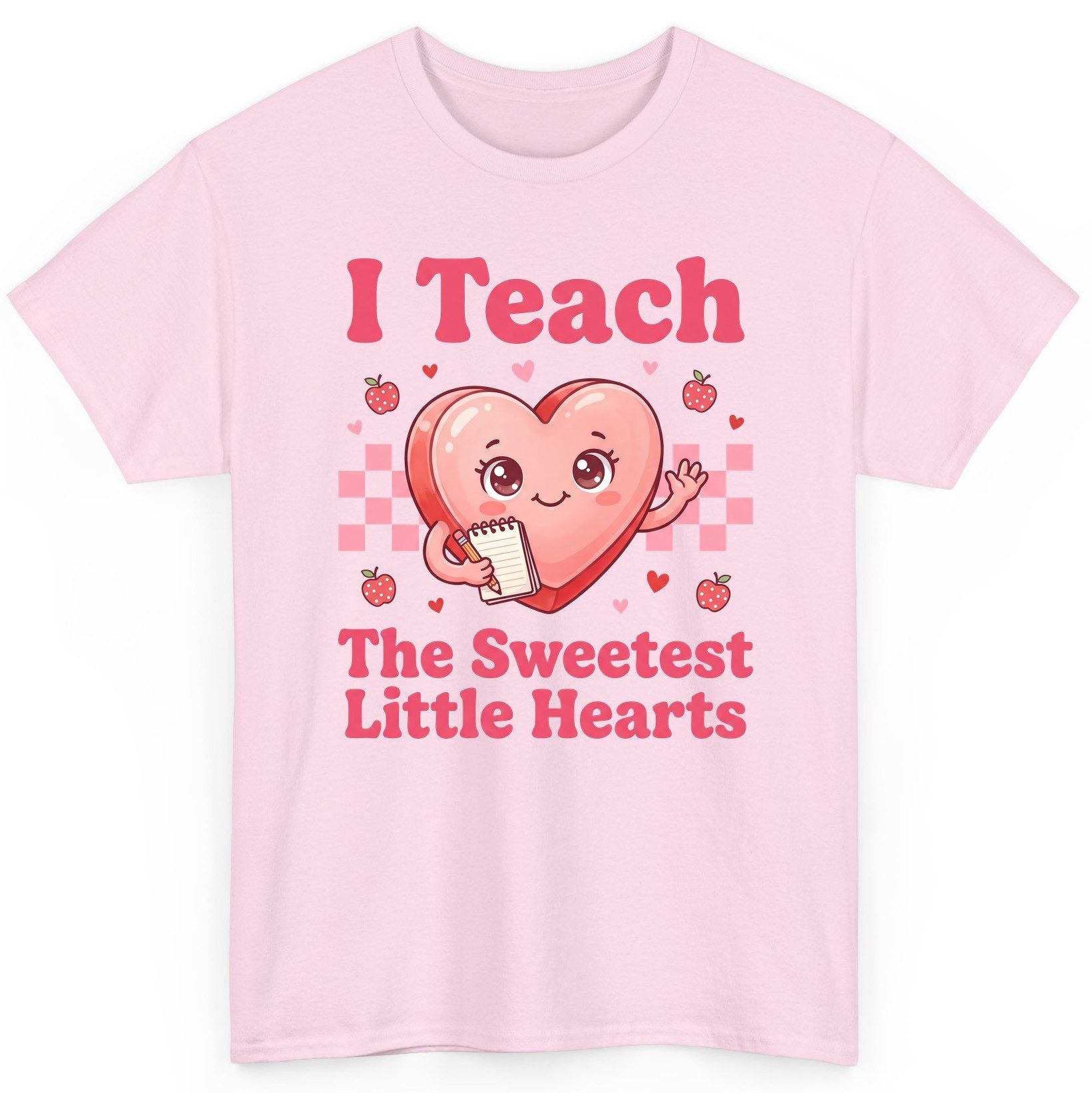 I Teach the Sweetest Little Hearts teacher T-Shirt Light Pink product mockup