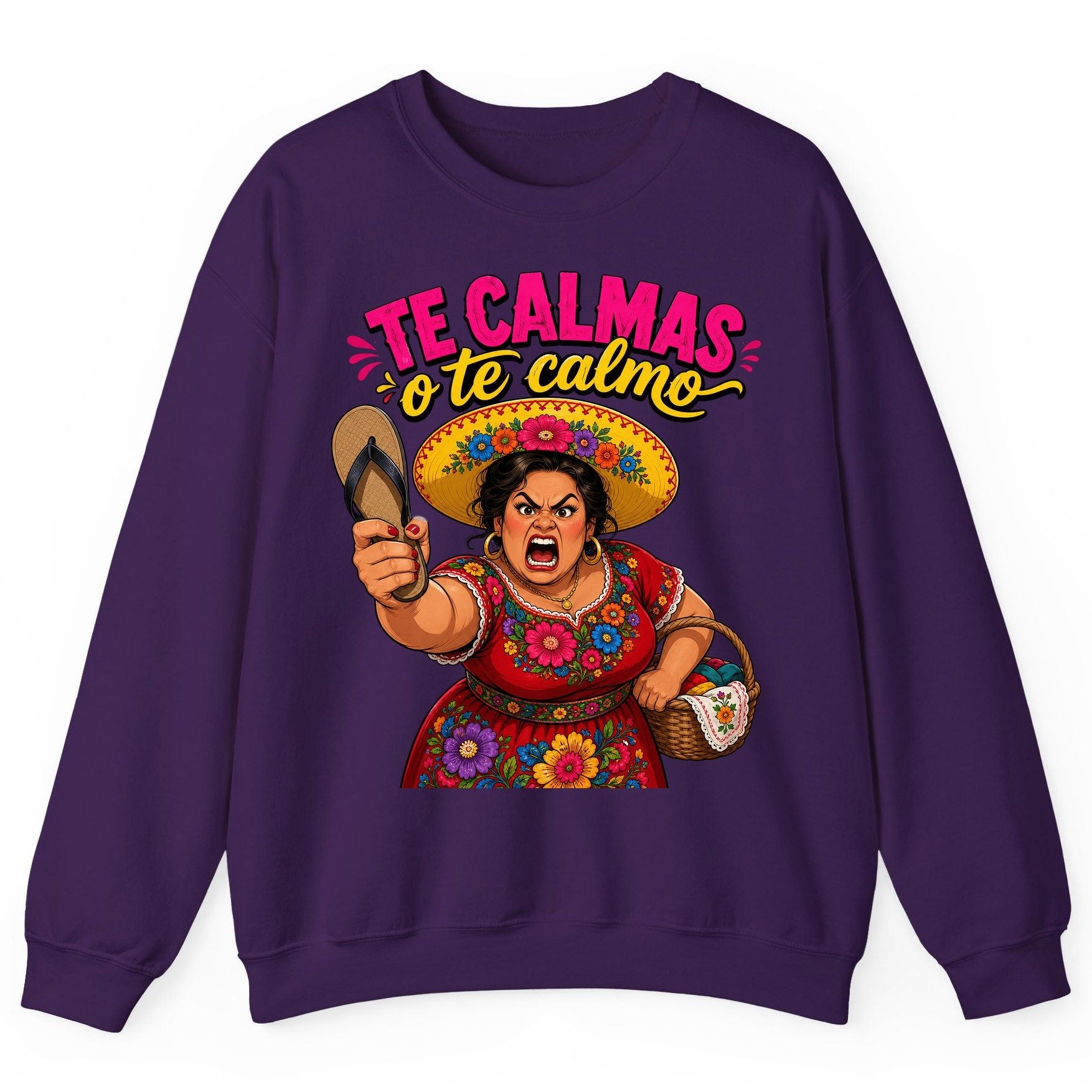 Te Calmas O Te Calmo Funny Latina Mom Sweatshirt - product mockup - Purple