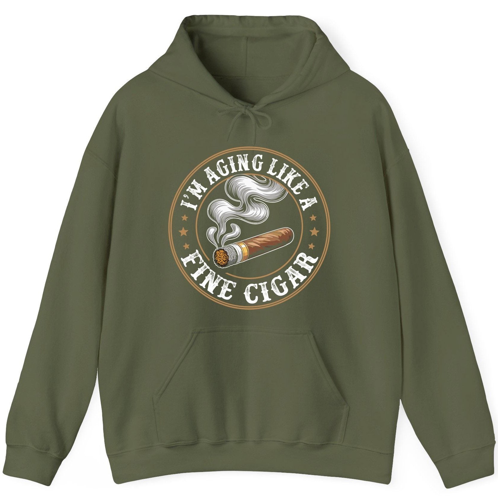 I'm Aging Like a Fine Cigar cigar smoking Hoodie Military Green product mockup