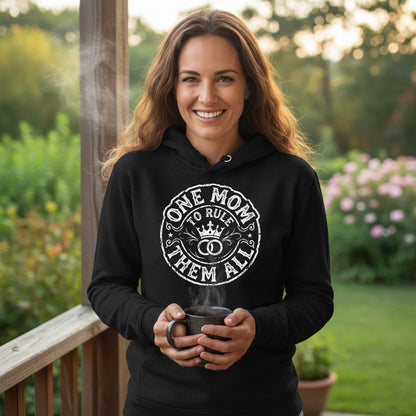 One Mom to Rule Them All Funny Moms Hoodie - lifestyle model mockup - Black