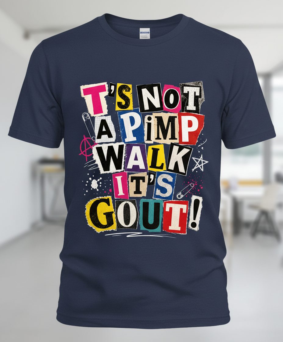 T's Not a Pimp Walk It's Gout Funny Humor T-Shirt - product mockup - Navy