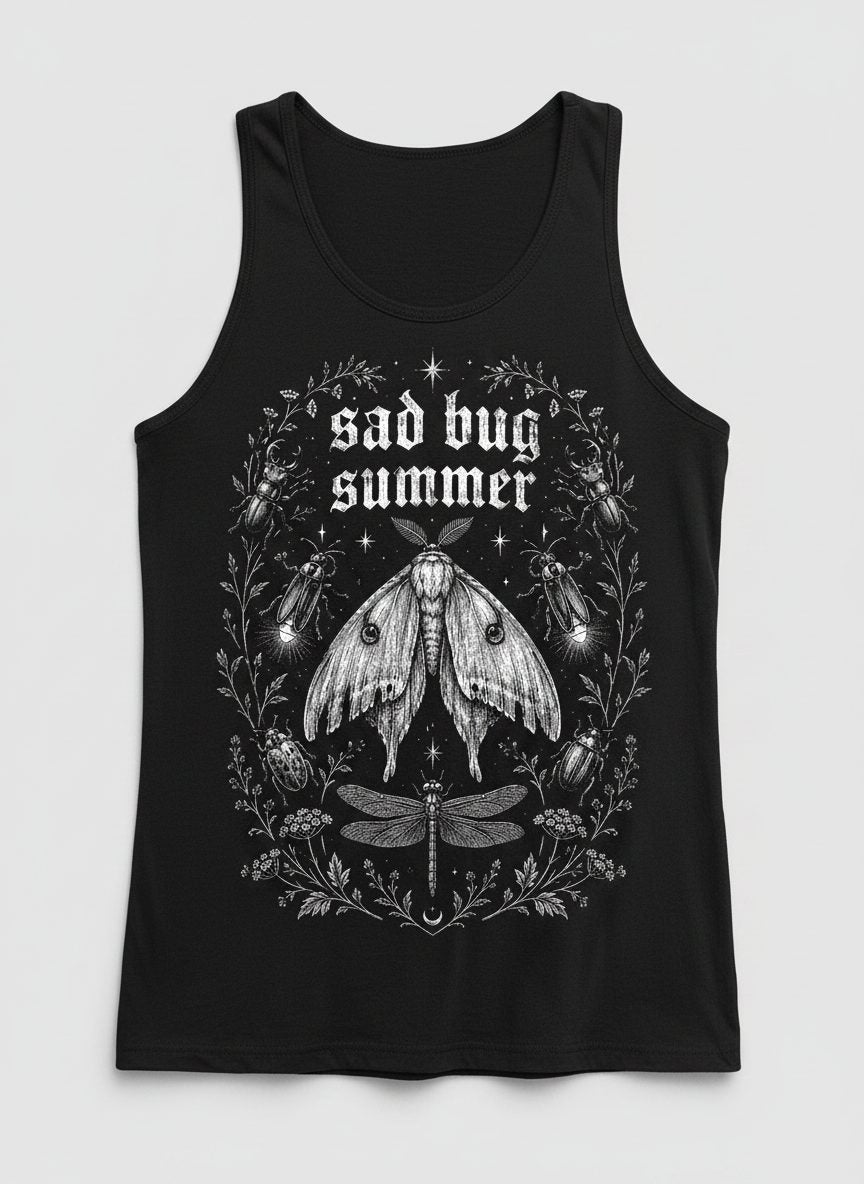 Sad Bug Summer Vintage Insects Tank Top - product mockup - Black