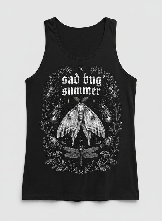 Sad Bug Summer Vintage Insects Tank Top - product mockup - Black