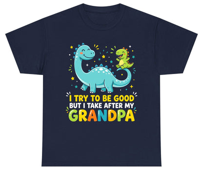 I TRY TO BE GOOD BUT I TAKE AFTER MY Grandpa Youth T-Shirt - product mockup - Navy