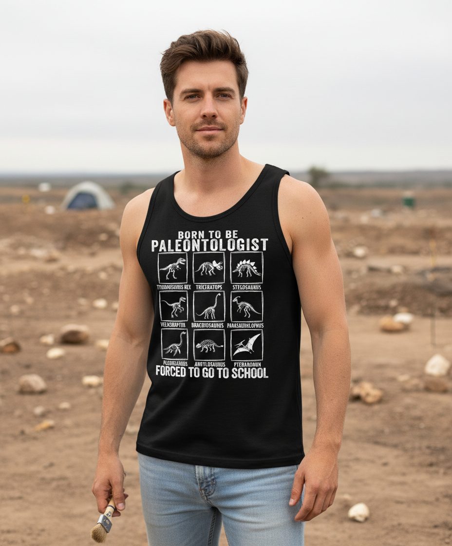Born to Be Paleontologist Forced to Go to School paleontology Tank Top Black lifestyle mockup