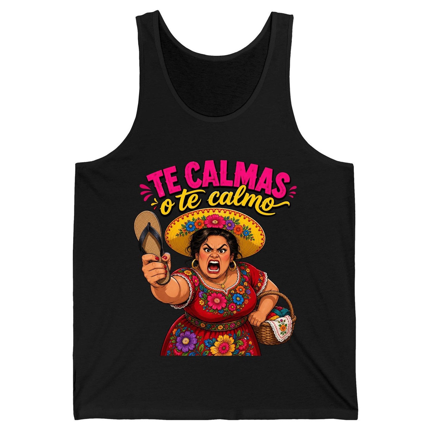 Te Calmas O Te Calmo Funny Latina Mom Tank Top - product mockup - Black