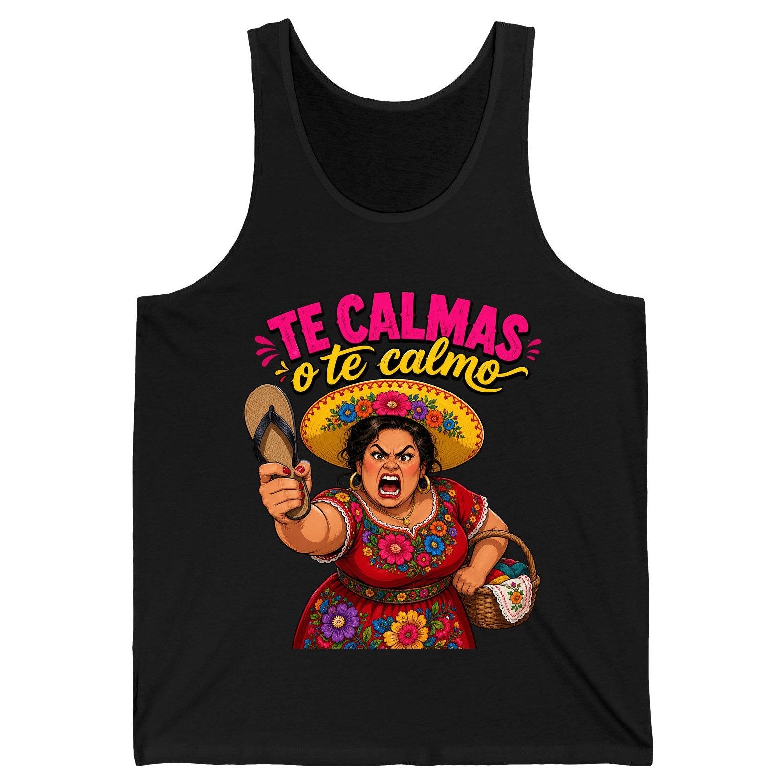 Te Calmas O Te Calmo Funny Latina Mom Tank Top - product mockup - Black
