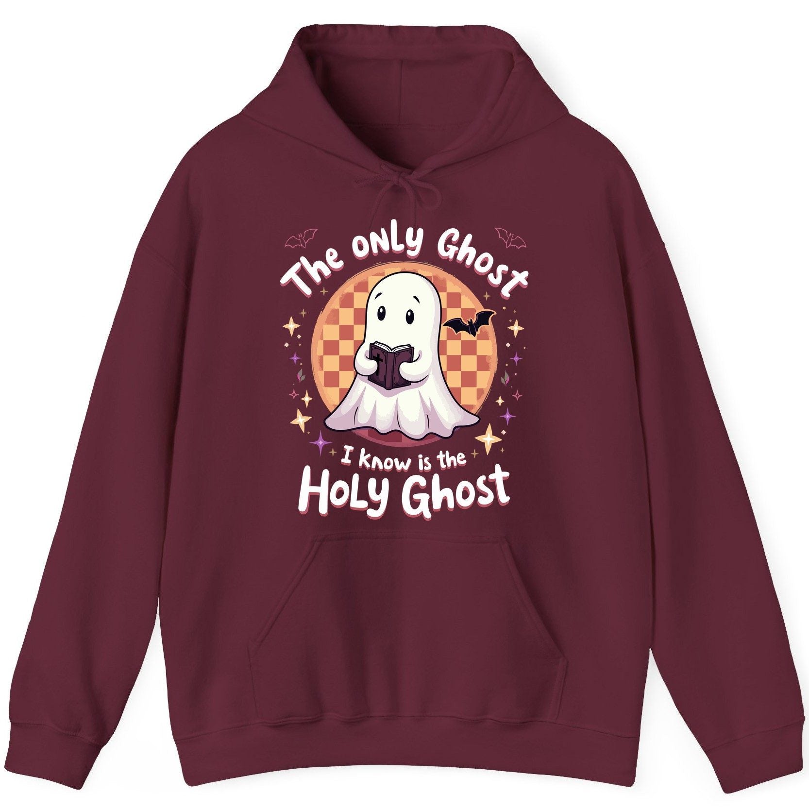 The Only Ghost I Know Is the Holy Ghost christian Halloween Hoodie Maroon product mockup
