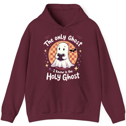 The Only Ghost I Know Is the Holy Ghost christian Halloween Hoodie Maroon product mockup
