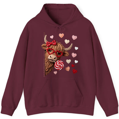 Crochet Valentine's Highland Cow highland cow Hoodie Maroon product mockup