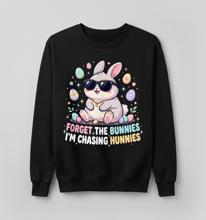 Cool Easter Bunny Chasing Hunnies Funny Design Sweatshirt - Black