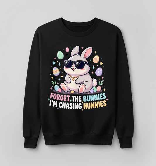 Cool Easter Bunny Chasing Hunnies Funny Design Sweatshirt - Black