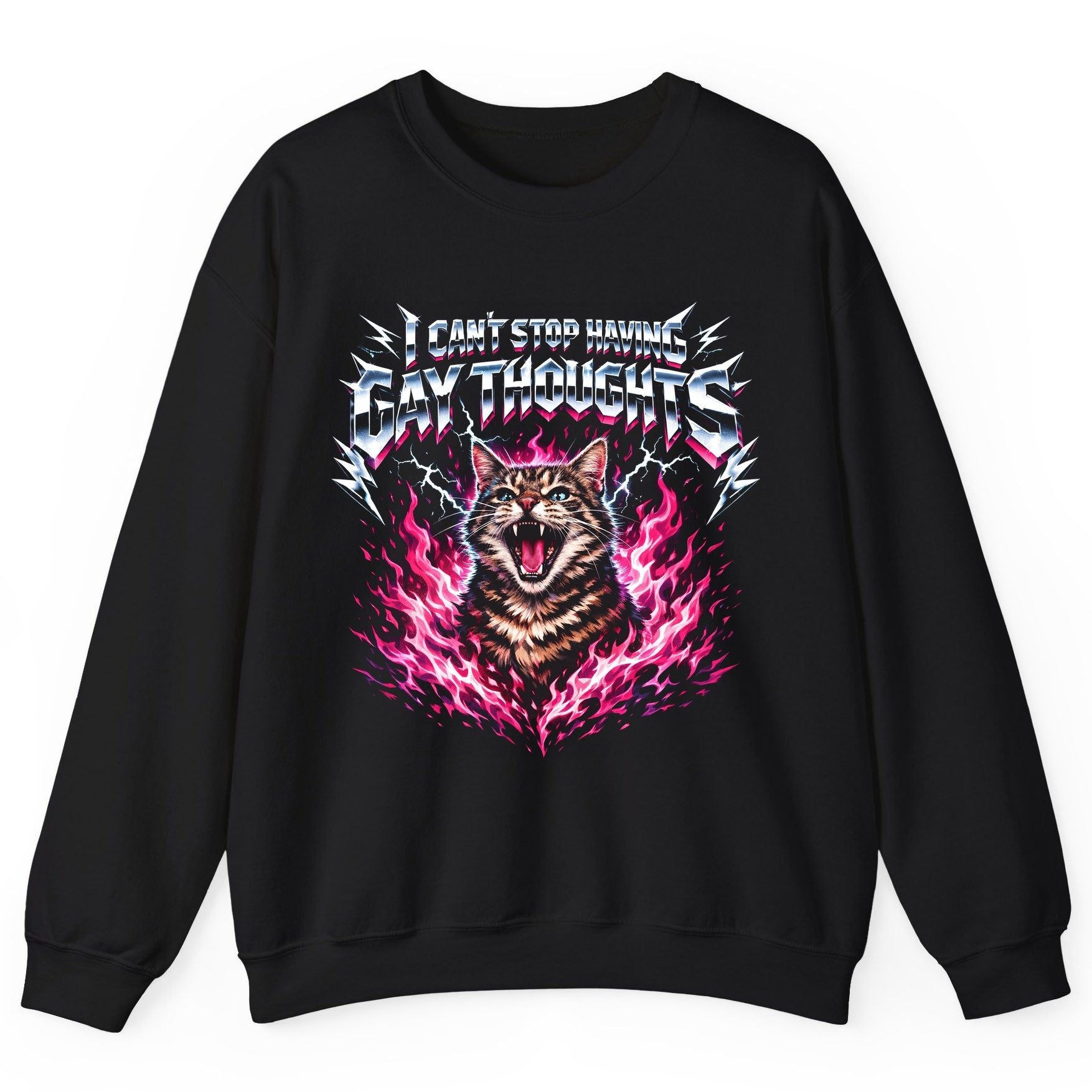 I Can't Stop Having Gay Thoughts cat Sweatshirt Black product mockup