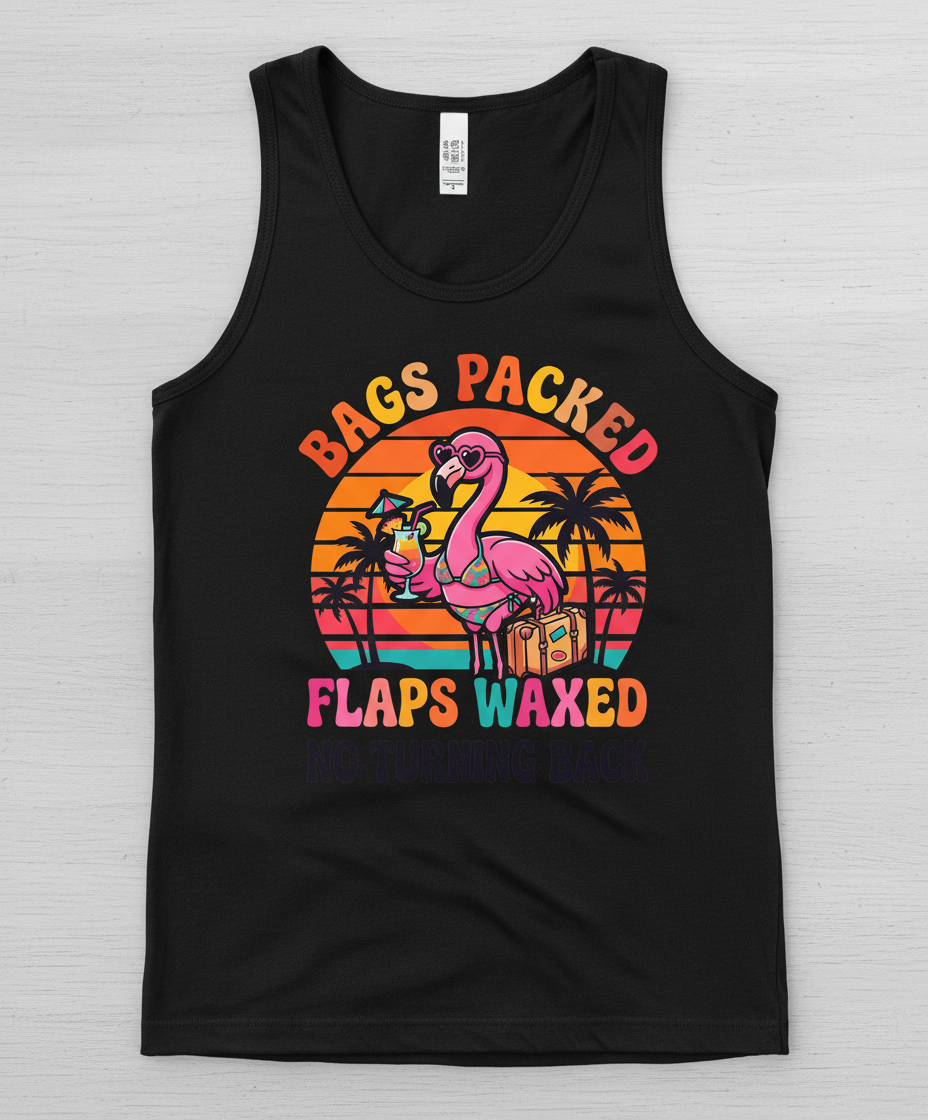 Bags Packed Flaps Waxed Funny Flamingo Vacation Tank Top - Black