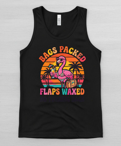 Bags Packed Flaps Waxed Funny Flamingo Vacation Tank Top - Black