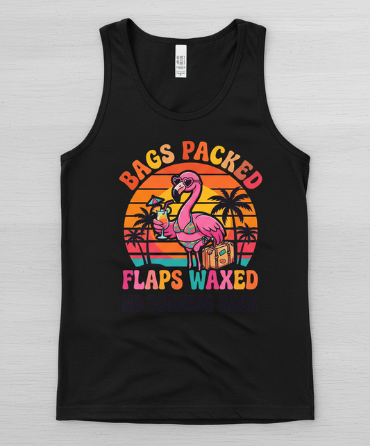 Bags Packed Flaps Waxed Funny Flamingo Vacation Tank Top - Black