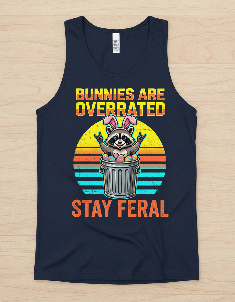Bunnies Are Overrated Stay Feral Raccoon Tank Top - Navy
