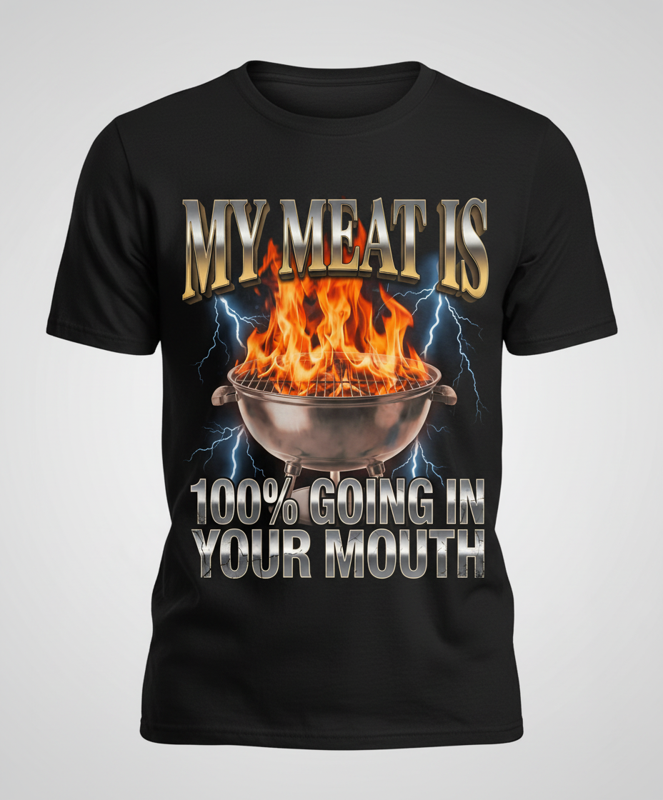 My Meat Is Going In Your Mouth Funny BBQ T-Shirt - Black