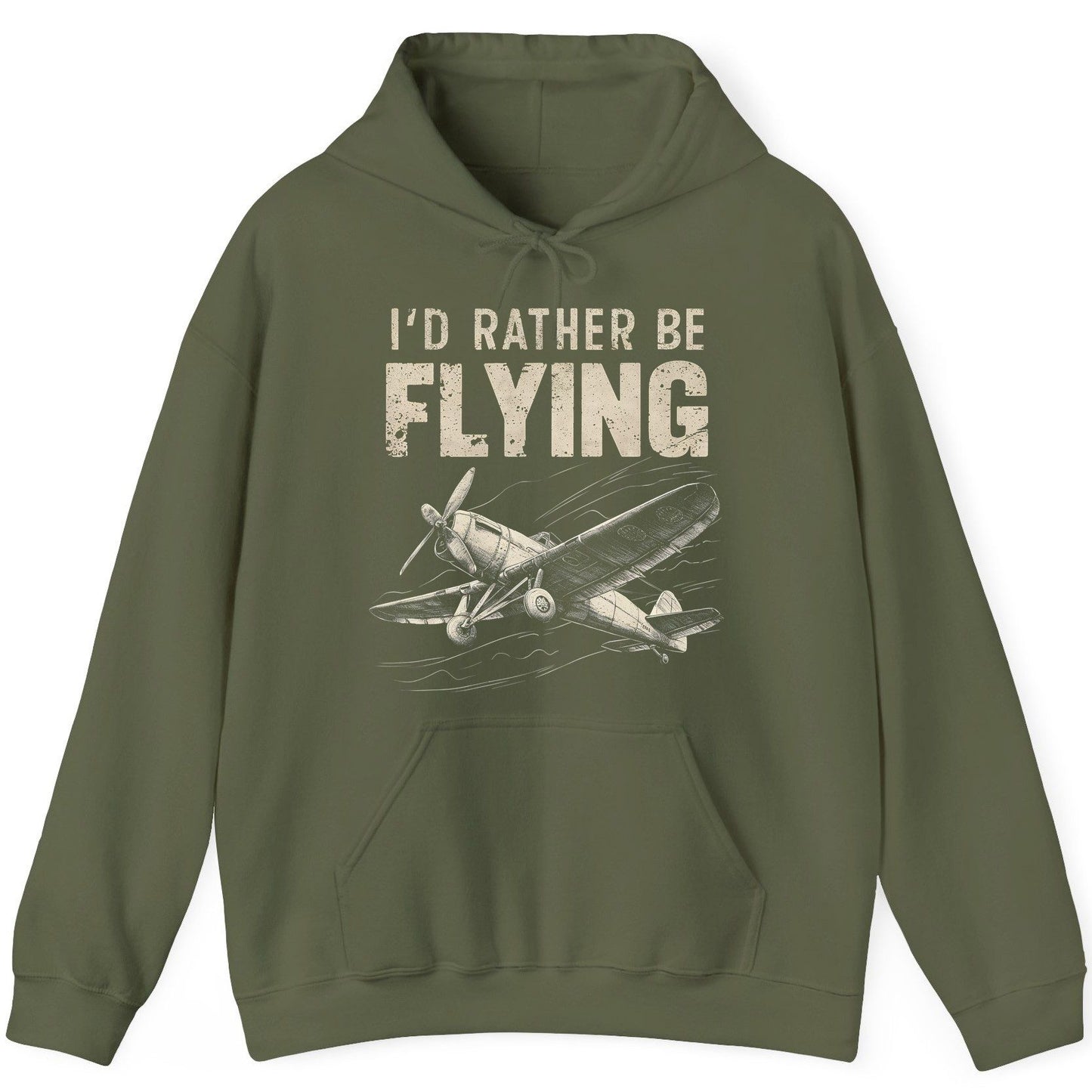 I'd Rather Be Flying vintage propeller plane Hoodie Military Green product mockup